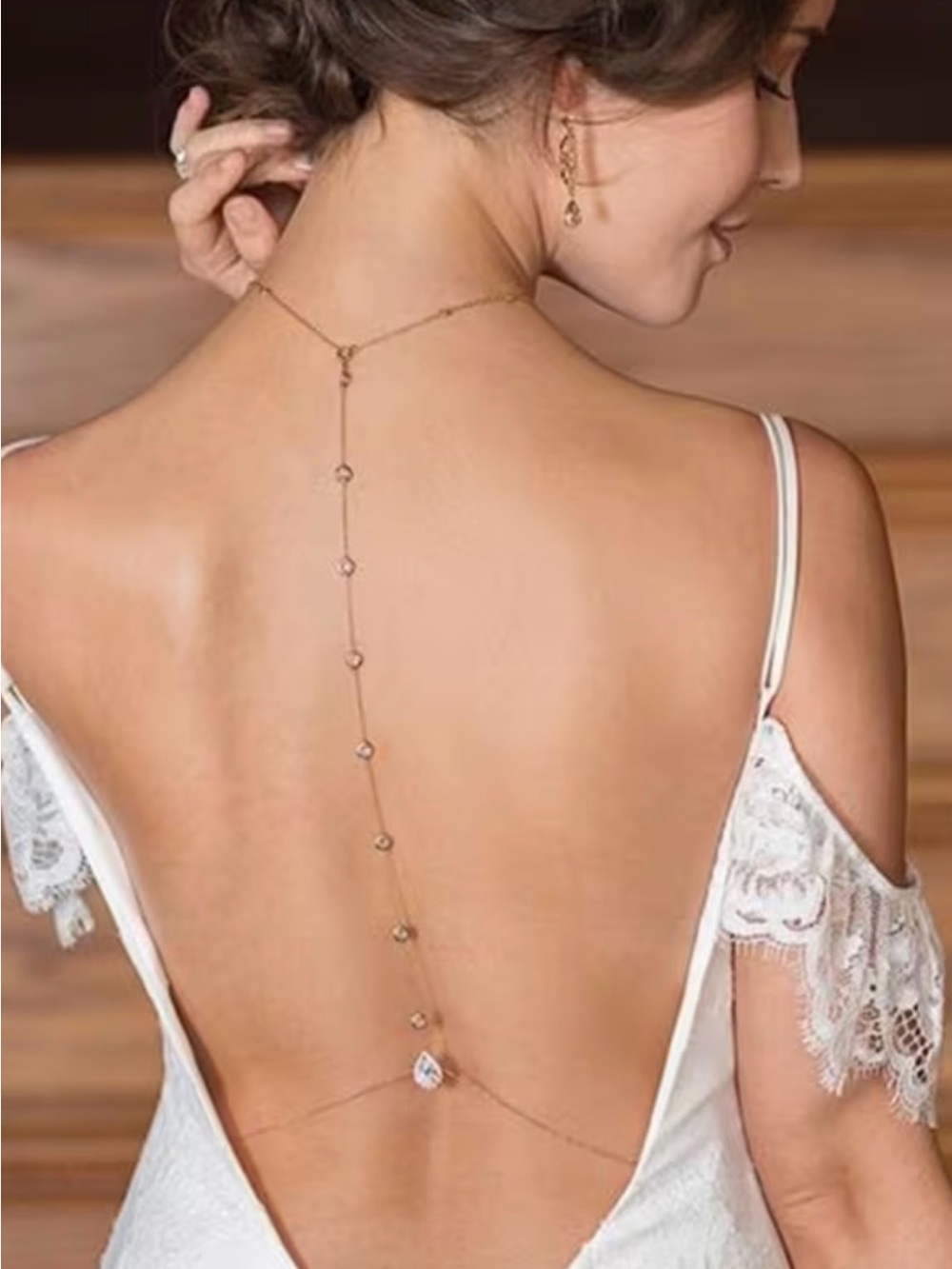 Delicate Gold Backdrop Lariat Back Necklace for Women